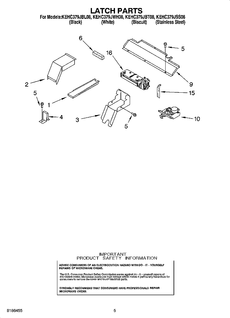 LATCH PARTS Diagram and Parts List for KEHC379JWH08  KitchenAid Microwave Oven Combo