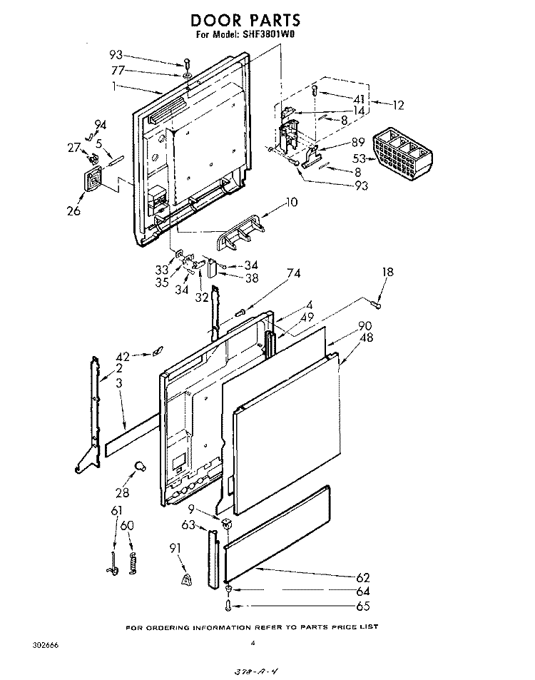 DOOR Diagram and Parts List for SHF3801W0  Whirlpool Dishwasher