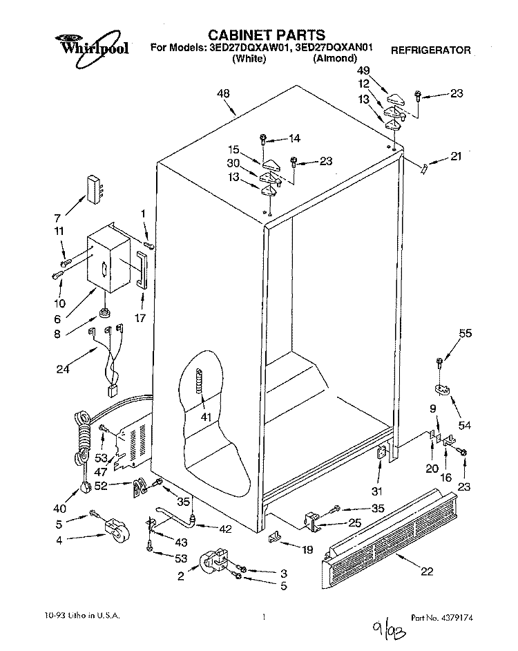 CABINET Diagram and Parts List for 3ED27DQXAW01  Whirlpool Refrigerator