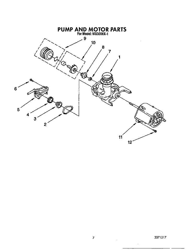 PUMP AND MOTOR Diagram and Parts List for WU3006X1  Roper Dishwasher