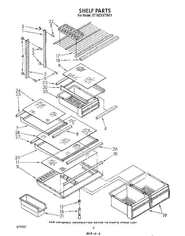 SHELF Diagram and Parts List for ET18ZKXTG01  Whirlpool Refrigerator