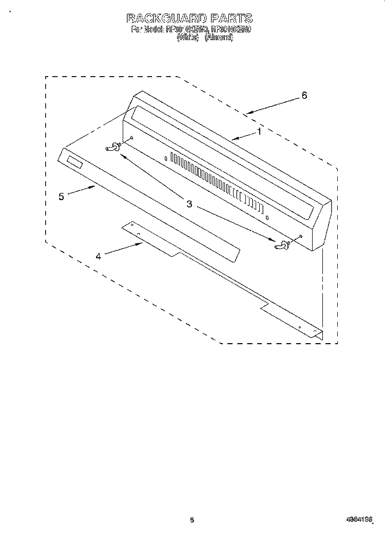 BACKGUARD, LITERATURE Diagram and Parts List for RF3010XEN0  Whirlpool Range