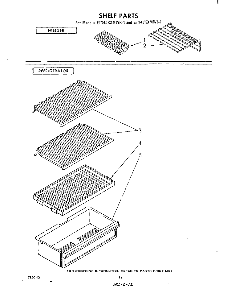 SHELF PARTS Diagram and Parts List for ET14JKXMWR1  Whirlpool Refrigerator
