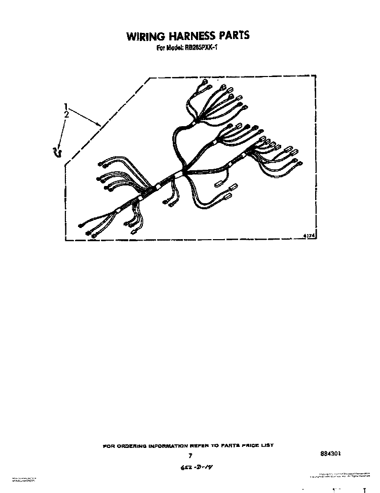WIRING HARNESS Diagram and Parts List for RB265PXK1  Whirlpool Wall Oven