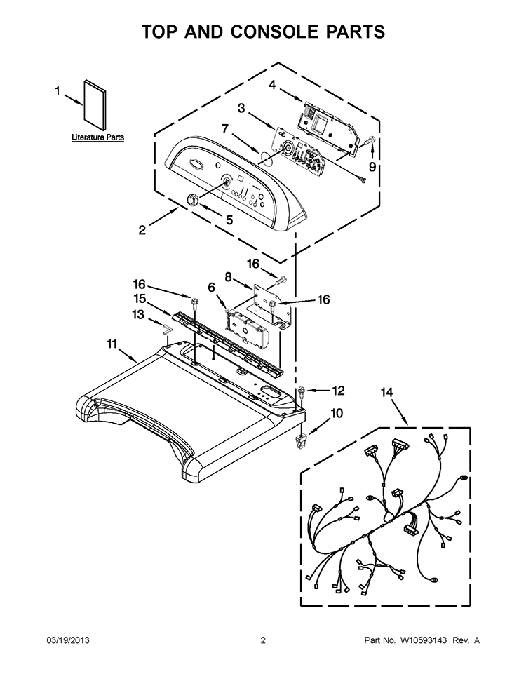 TOP AND CONSOLE PARTS Diagram and Parts List for YWED8600YW2  Whirlpool Dryer