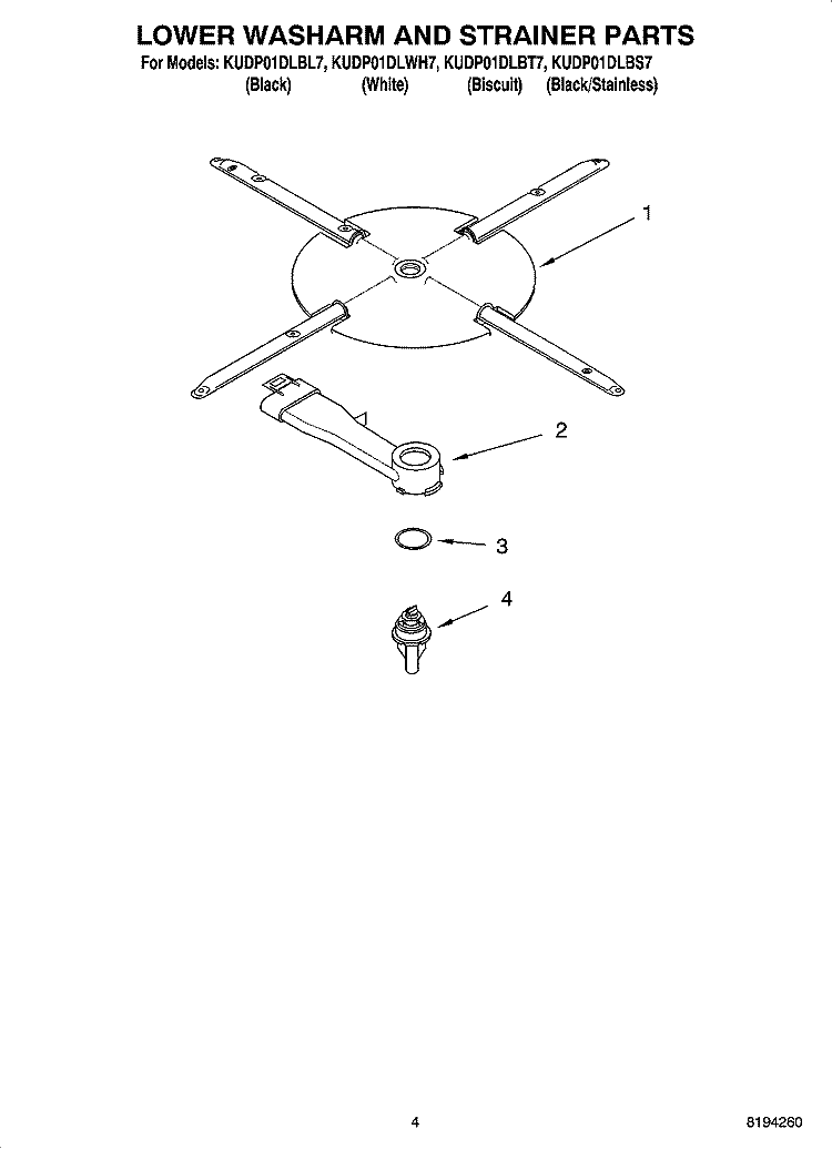 LOWER WASHARM AND STRAINER PARTS Diagram and Parts List for KUDP01DLBL7  KitchenAid Dishwasher