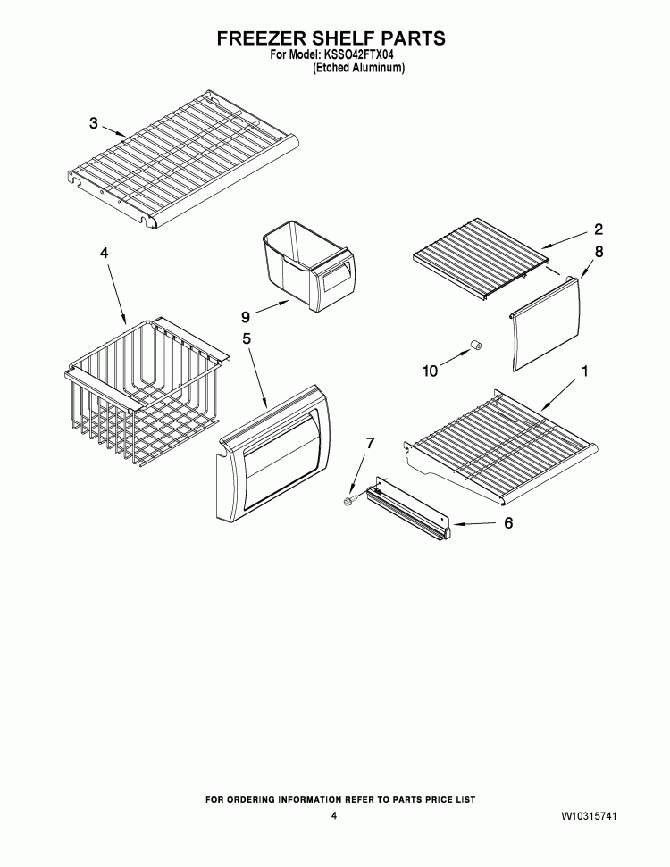 FREEZER SHELF PARTS Diagram and Parts List for KSSO42FTX04  KitchenAid Refrigerator