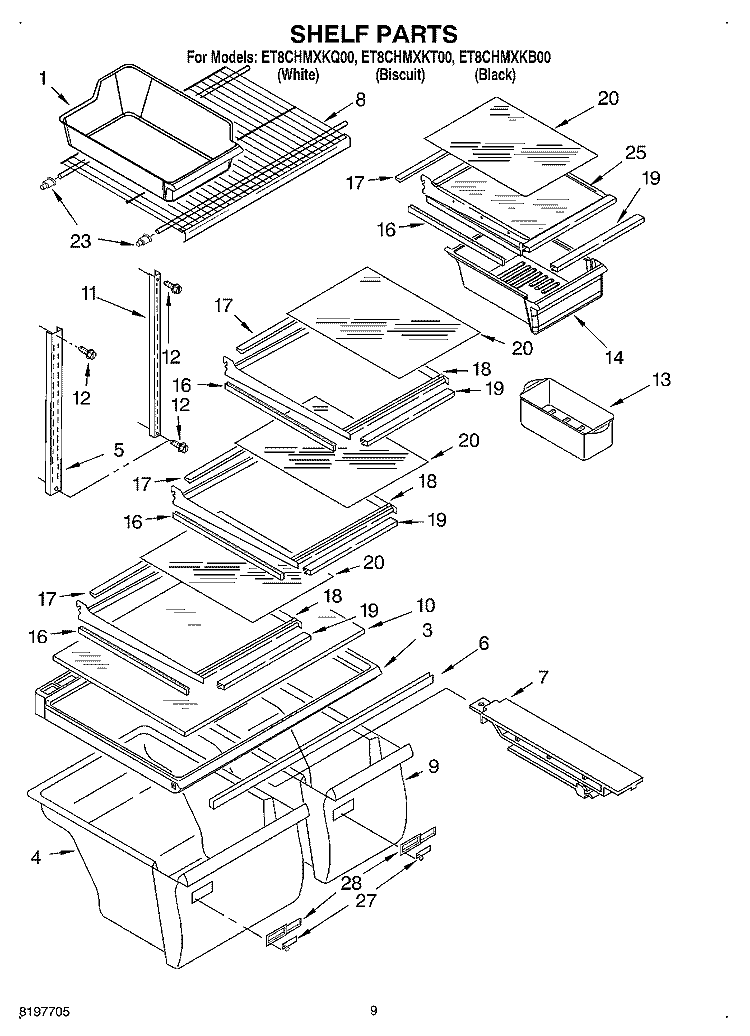 SHELF Diagram and Parts List for ET8CHMXKT00  Whirlpool Refrigerator
