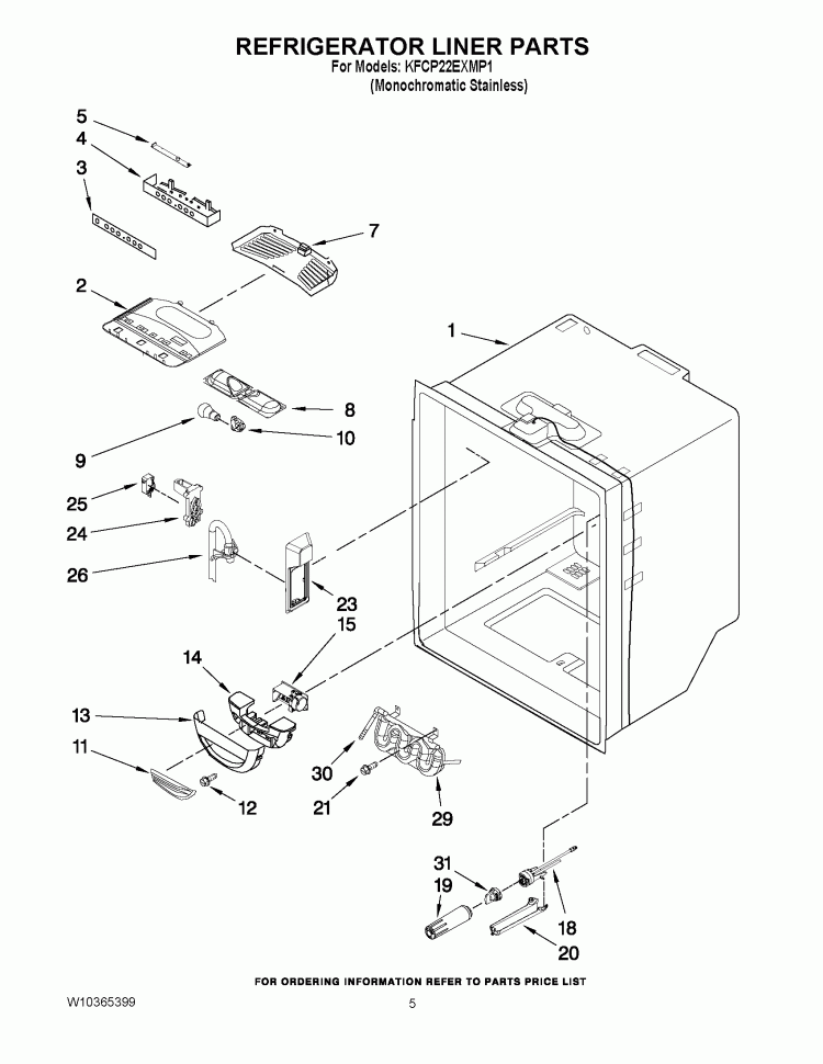 REFRIGERATOR LINER PARTS Diagram and Parts List for KFCP22EXMP1  KitchenAid Refrigerator