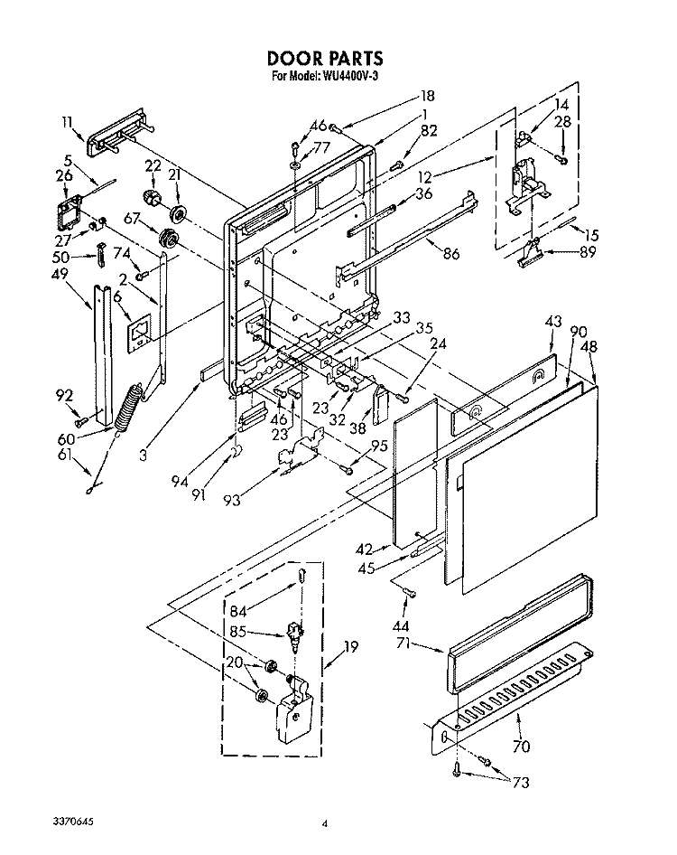DOOR Diagram and Parts List for WU4400V3  Roper Dishwasher