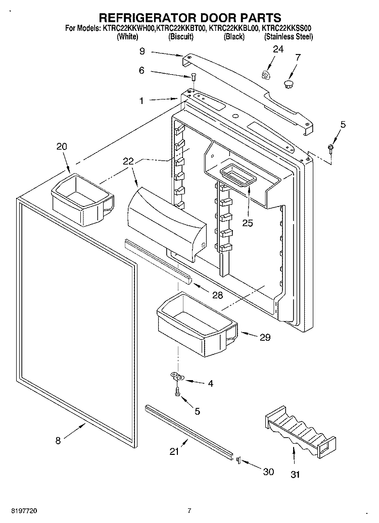 REFRIGERATOR DOOR Diagram and Parts List for KTRC22KKSS00  KitchenAid Refrigerator