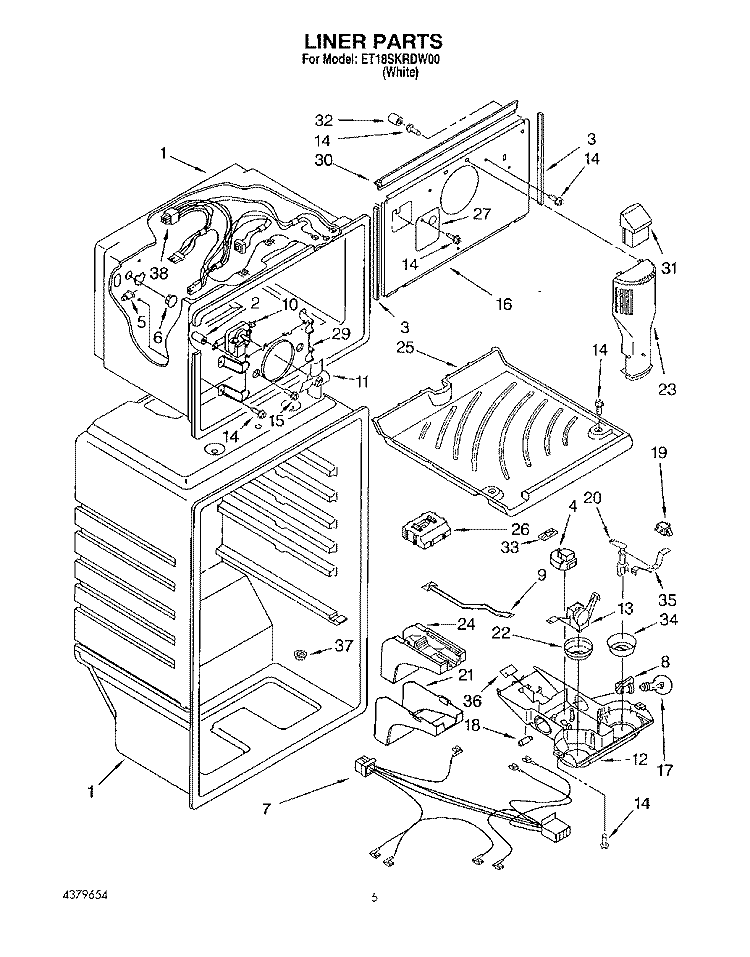 LINER Diagram and Parts List for ET18SKRDW00  Whirlpool Refrigerator