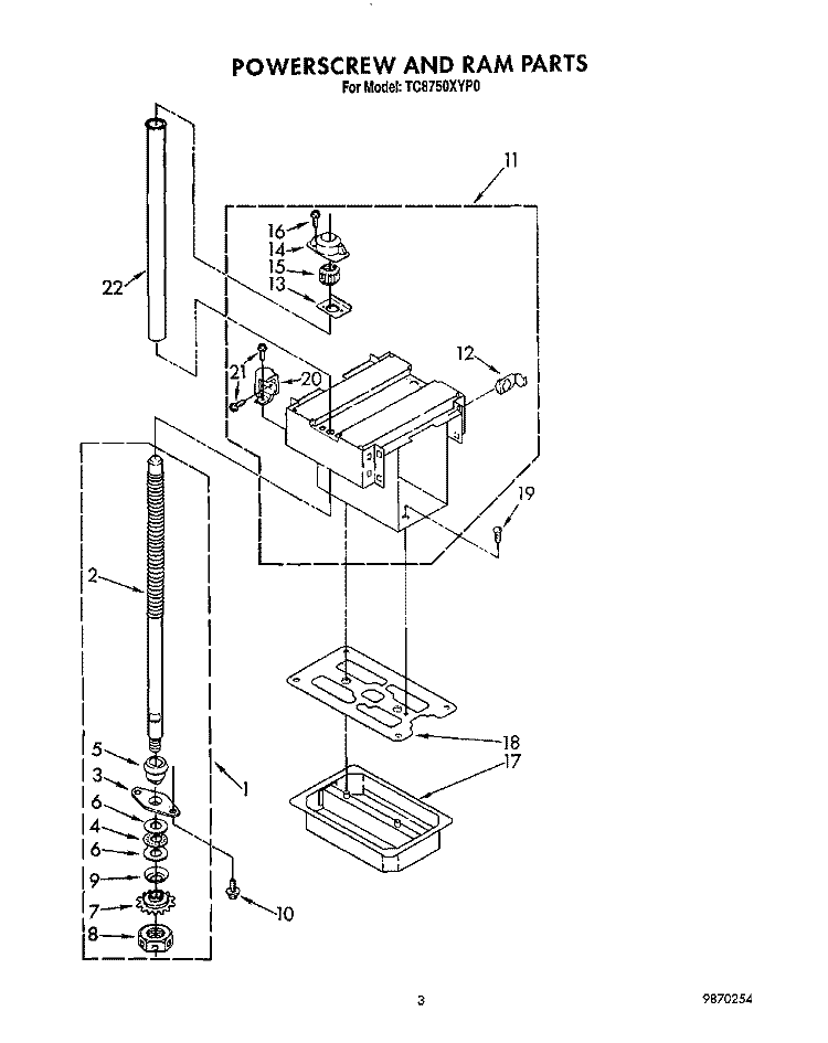 POWERSCREW AND RAM Diagram and Parts List for TC8750XYP0  Whirlpool Trash Compactor