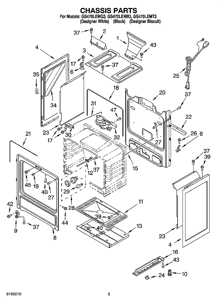 CHASSIS PARTS Diagram and Parts List for GS470LEMB3  Whirlpool Range