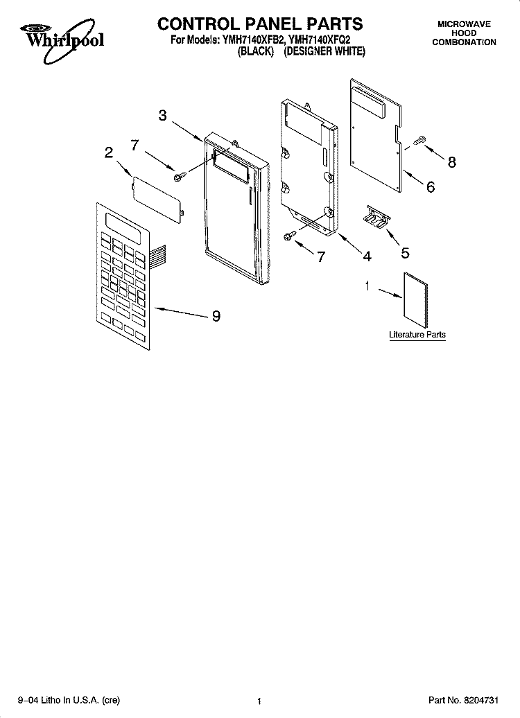 CONTROL PANEL PARTS Diagram and Parts List for YMH7140XFB2  Whirlpool Microwave