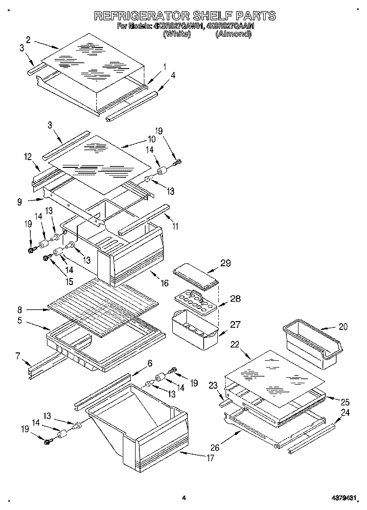 REFRIGERATOR SHELF Diagram and Parts List for 4KSRS27QAA01  KitchenAid Refrigerator