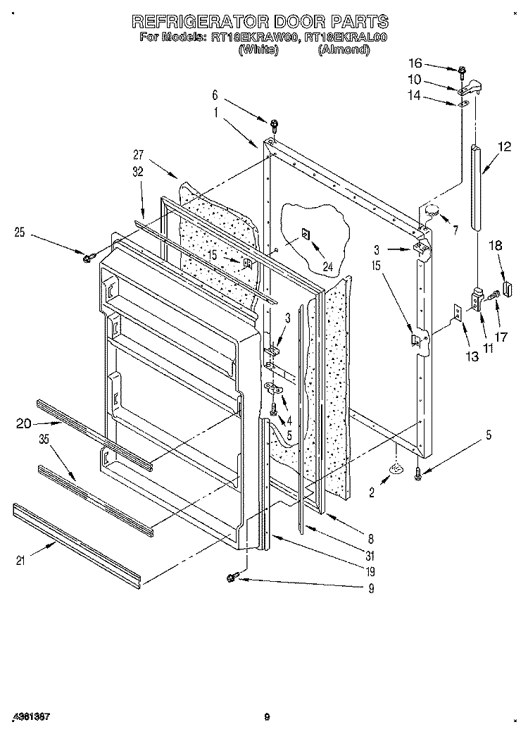 REFRIGERATOR DOOR, LIT/OPTIONAL Diagram and Parts List for RT18EKRAW00  Roper Refrigerator
