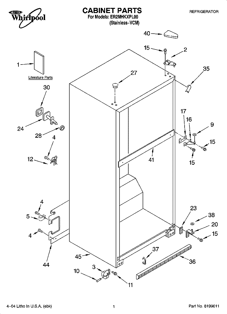CABINET PARTS Diagram and Parts List for ER2MHKXPL00  Whirlpool Refrigerator