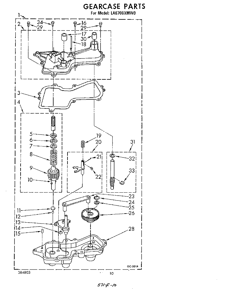 GEARCASE Diagram and Parts List for LA6700XMW0  Whirlpool Washer