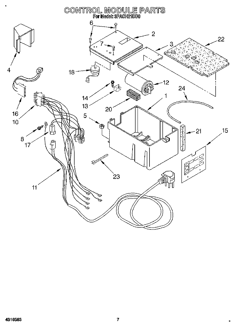 CONTROL MODULE Diagram and Parts List for 3PACH21DD0  Whirlpool Air Conditioner