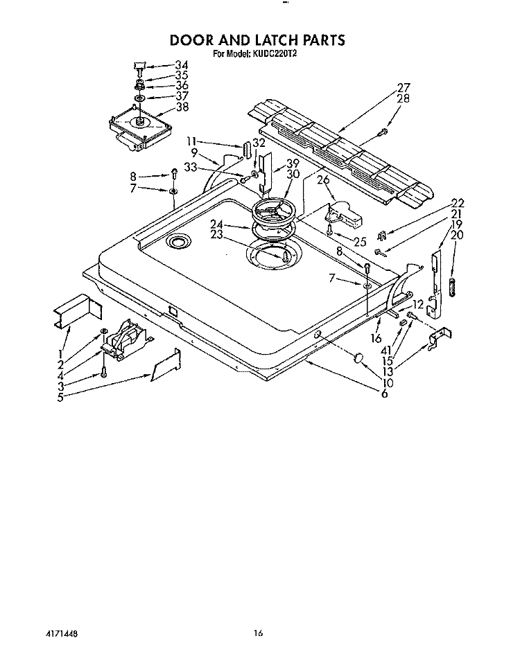 DOOR AND LATCH Diagram and Parts List for KUDC220T2  KitchenAid Dishwasher