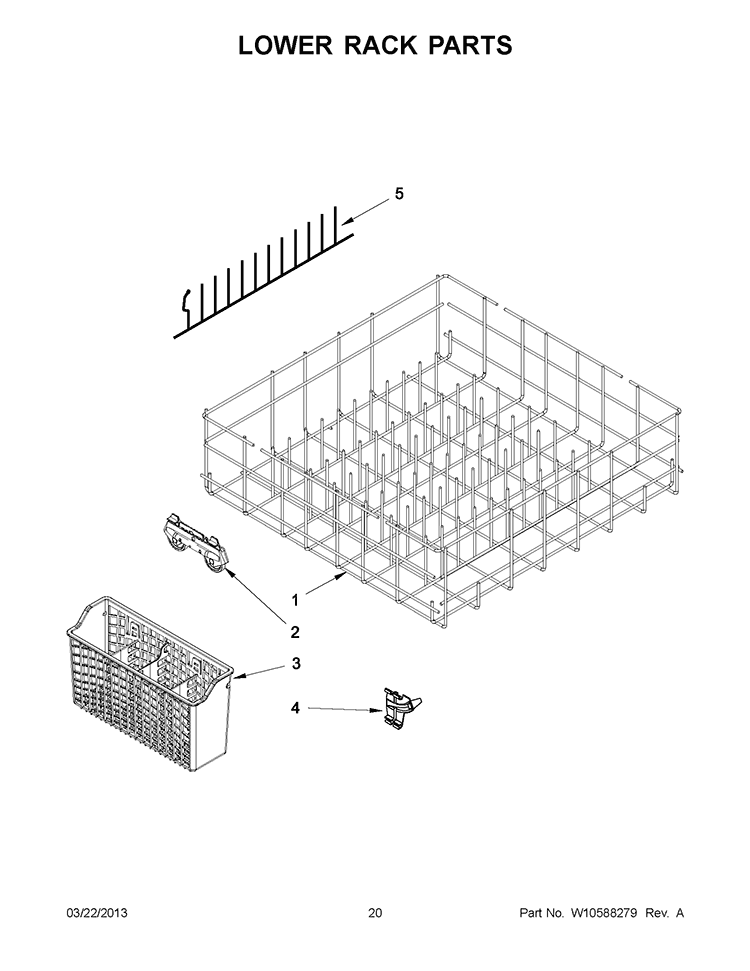 LOWER RACK PARTS Diagram and Parts List for IUD3100BW0  Whirlpool Dishwasher