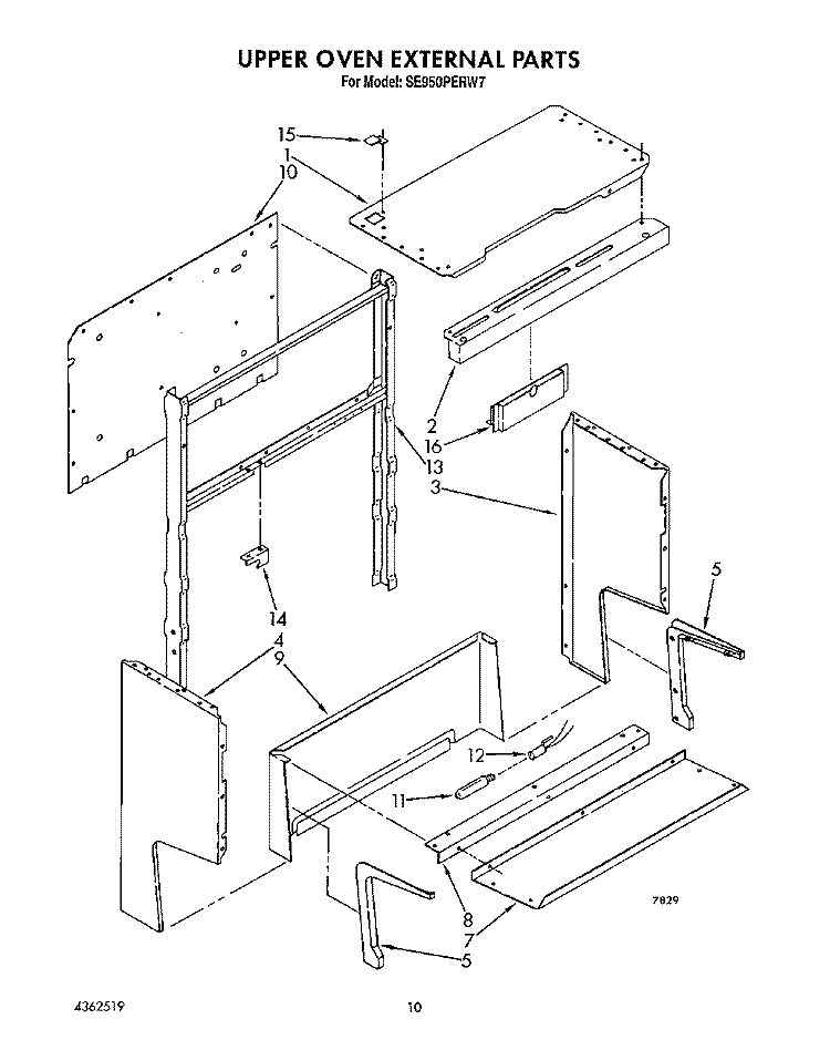 UPPER OVEN EXTERNAL Diagram and Parts List for SE950PERW7  Whirlpool Range
