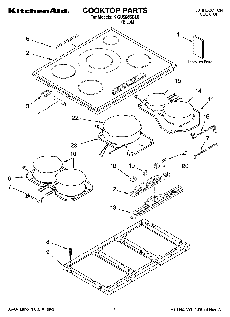 COOKTOP PARTS Diagram and Parts List for KICU568SBL0  KitchenAid Cooktop