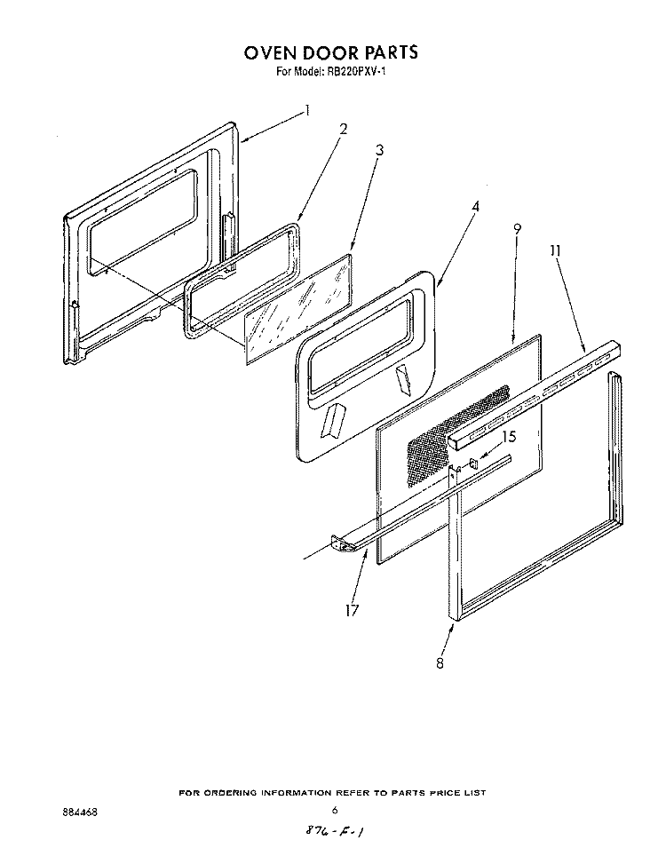 OVEN DOOR , OPTIONAL Diagram and Parts List for RB220PXV1  Whirlpool Wall Oven
