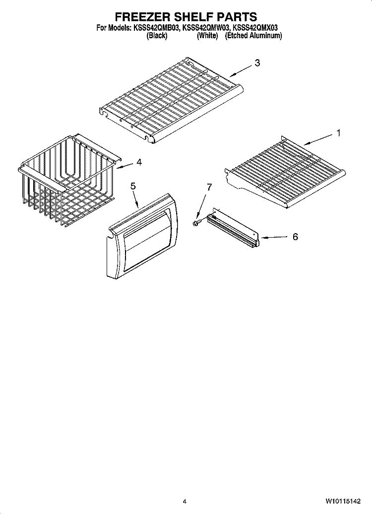 FREEZER SHELF PARTS Diagram and Parts List for KSSS42QMW03  KitchenAid Refrigerator