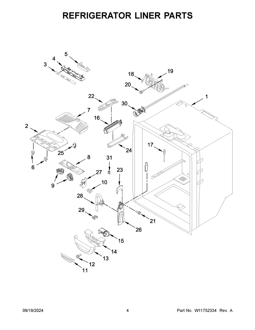 03 - Refrigerator Liner Parts Diagram and Parts List for WRFF3236RV00  Whirlpool Refrigerator