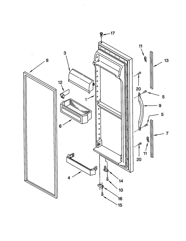 Refrigerator Door Diagram and Parts List for GD22DFXFT0  Whirlpool Refrigerator