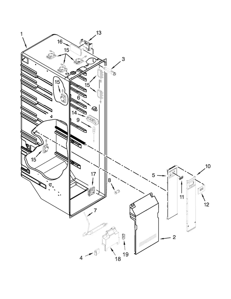 Refrigerator Liner Parts Diagram and Parts List for KSC24C8EYY03  KitchenAid Refrigerator