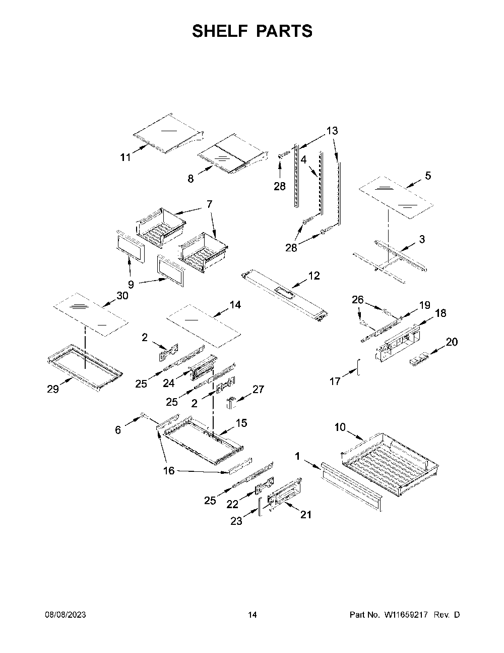 Shelf Parts Diagram and Parts List for KRFF577KBS02  KitchenAid Refrigerator