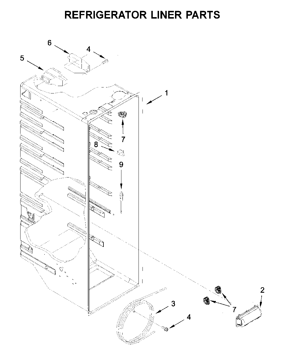 Refrigerator liner parts Diagram and Parts List for WRS335SDHM03  Whirlpool Refrigerator
