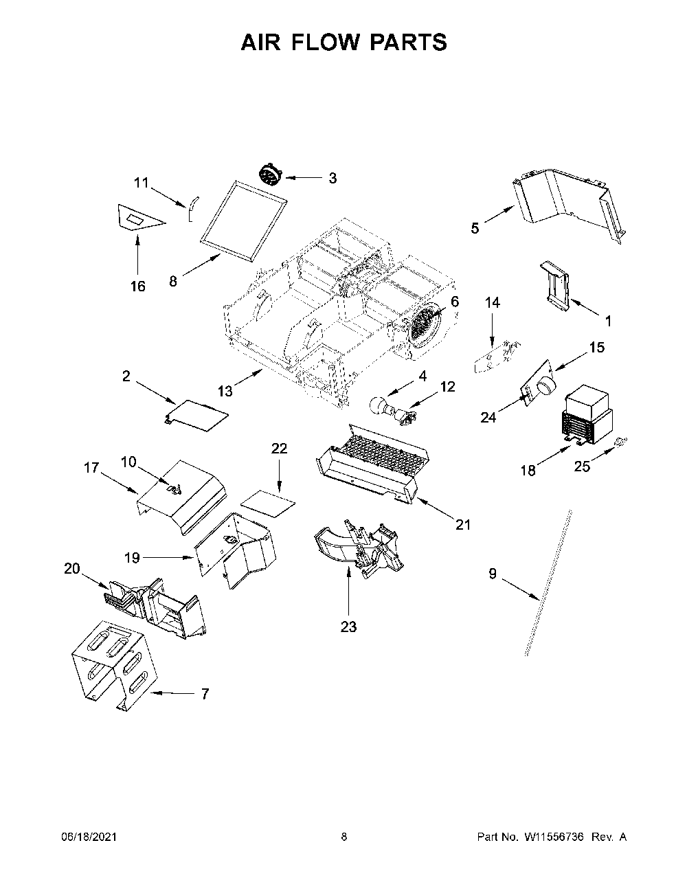05 - Air Flow Parts Diagram and Parts List for WMH78019HV04  Whirlpool Microwave