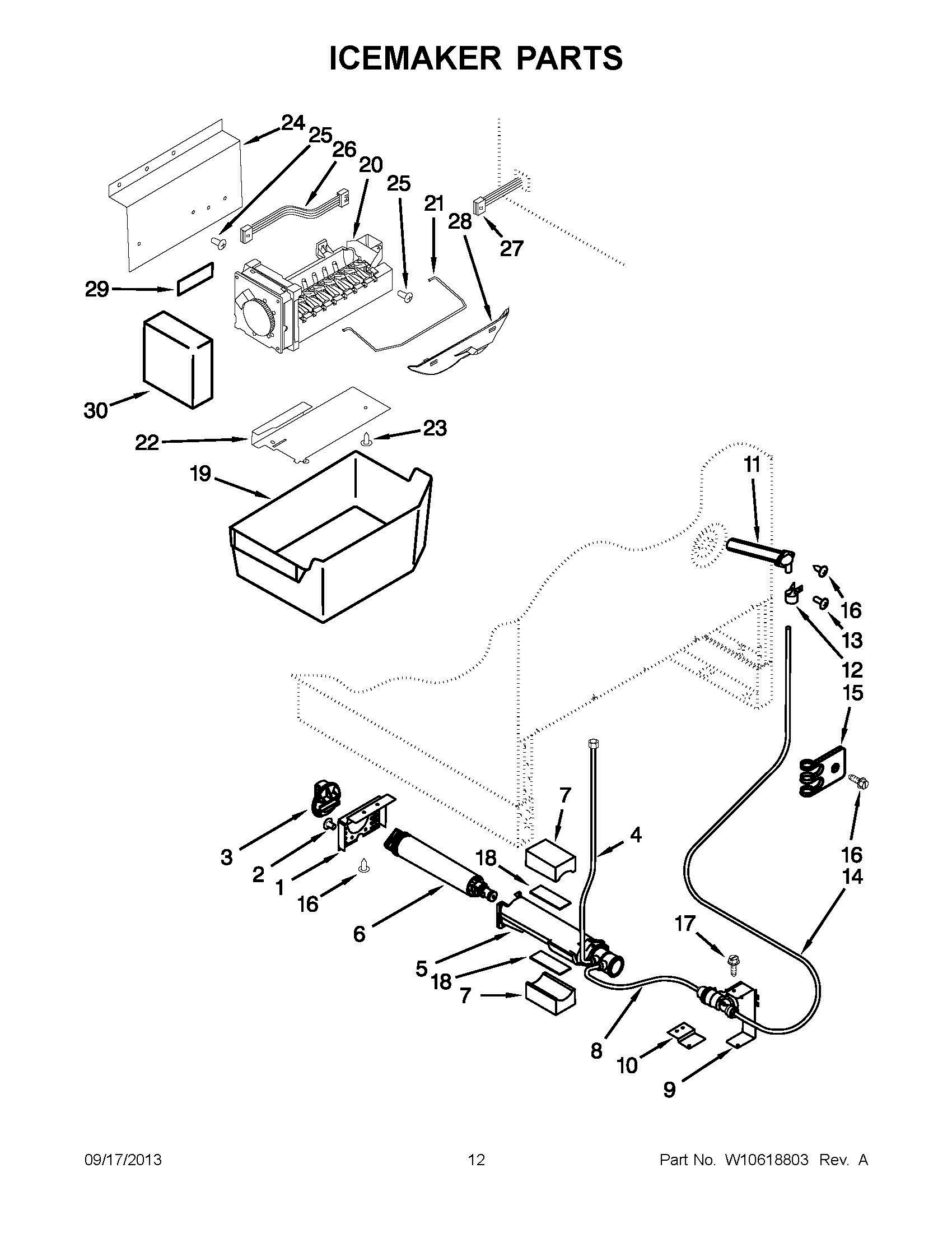 07 - ICEMAKER PARTS Diagram and Parts List for JUD24FCACX00  Whirlpool Wall Oven