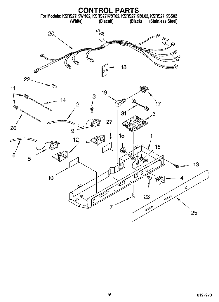CONTROL Diagram and Parts List for KSRS27IKBL02  KitchenAid Refrigerator