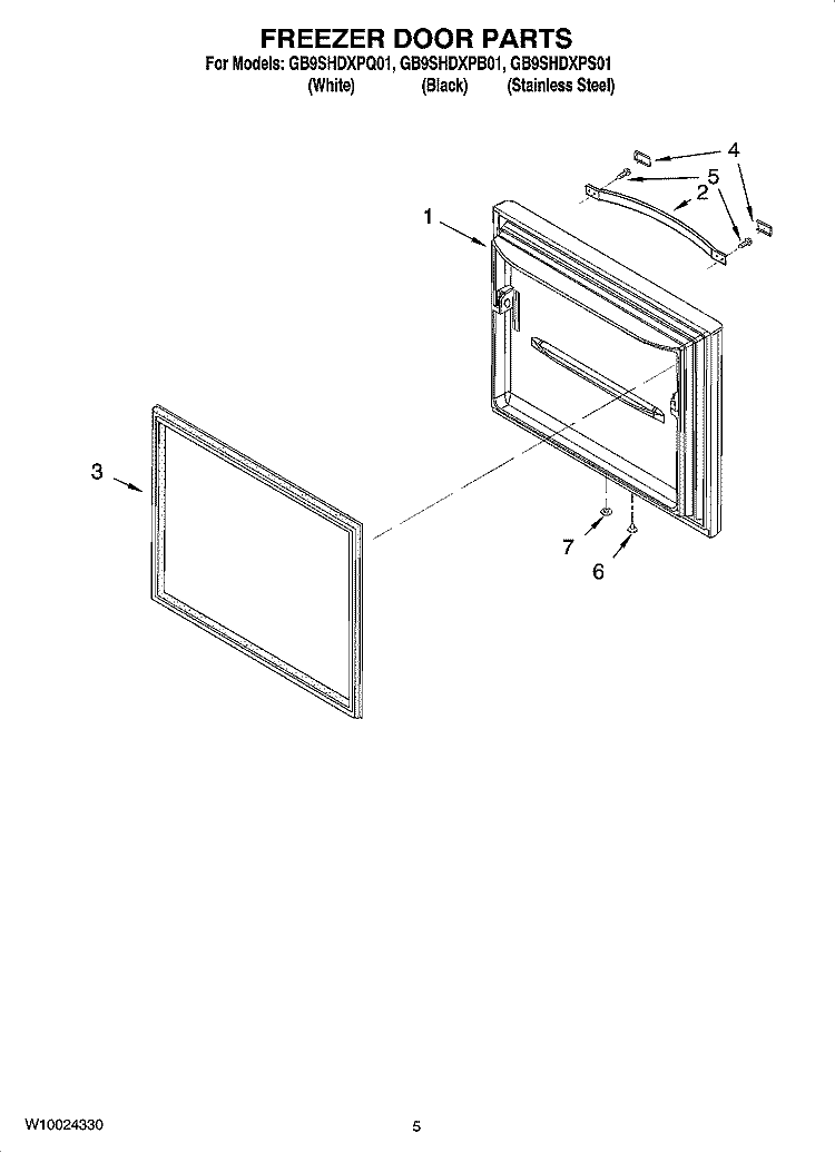 FREEZER DOOR PARTS Diagram and Parts List for GB9SHDXPQ01  Whirlpool Refrigerator