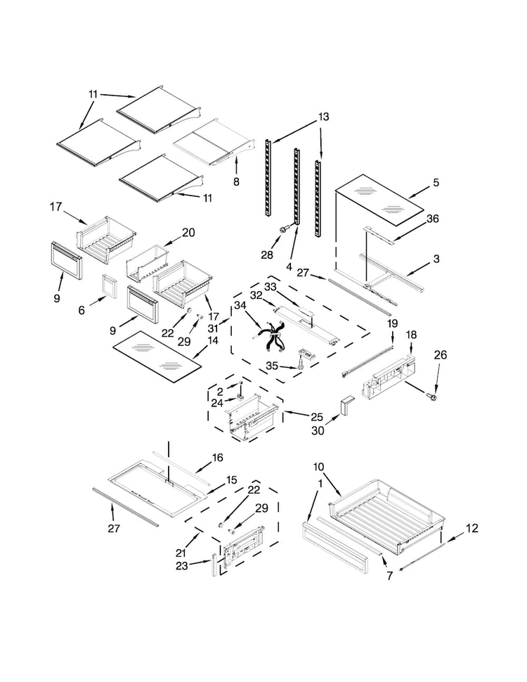 Shelf Parts Diagram and Parts List for WRF757SDEE00  Whirlpool Refrigerator