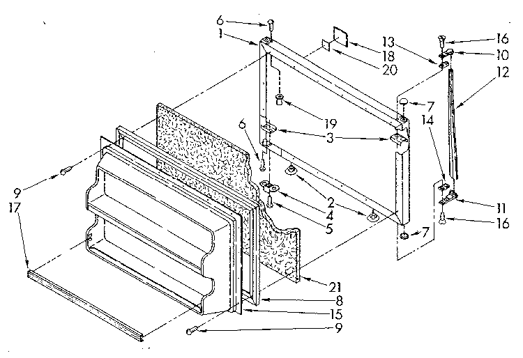 Freezer Door Diagram and Parts List for ET14JKXSN02  Whirlpool Refrigerator