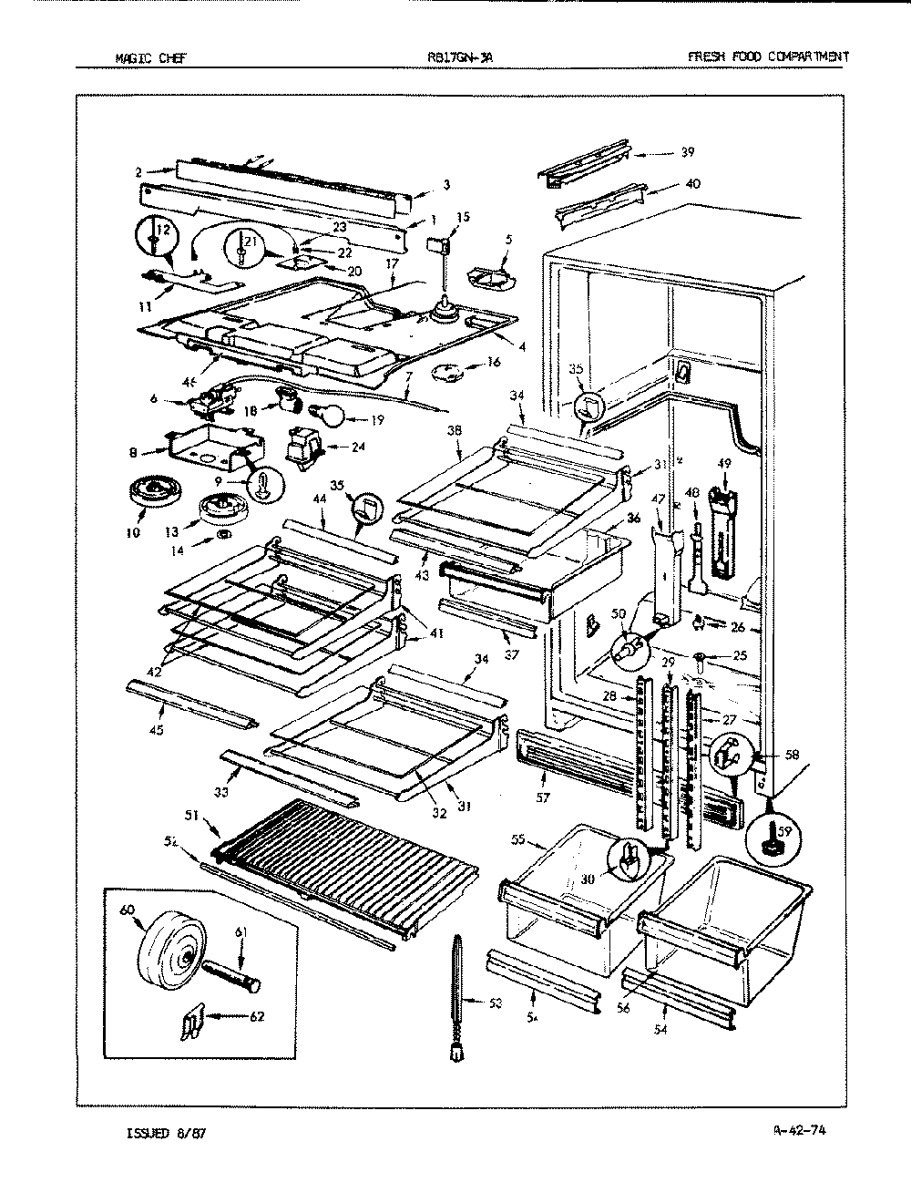03 - Fresh Food Compartment Diagram and Parts List for RB17GA-3A  Whirlpool Refrigerator
