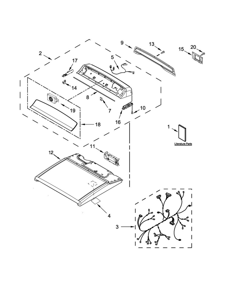Top And Console Parts Diagram and Parts List for 7MWGD8000EW2  Whirlpool Dryer