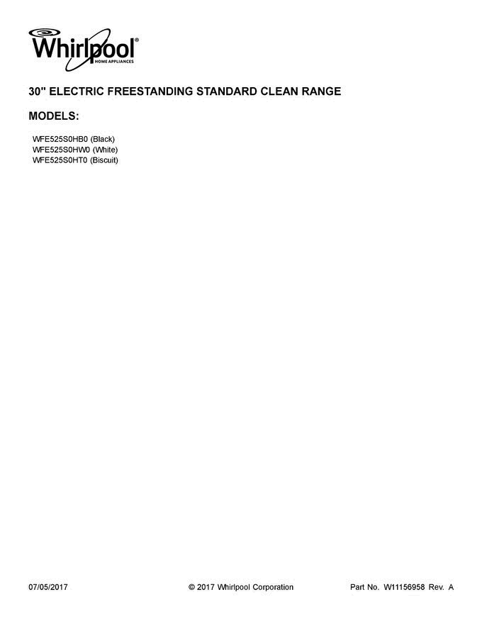 01 - Cover Sheet Diagram and Parts List for WFE525S0HB0  Whirlpool Range