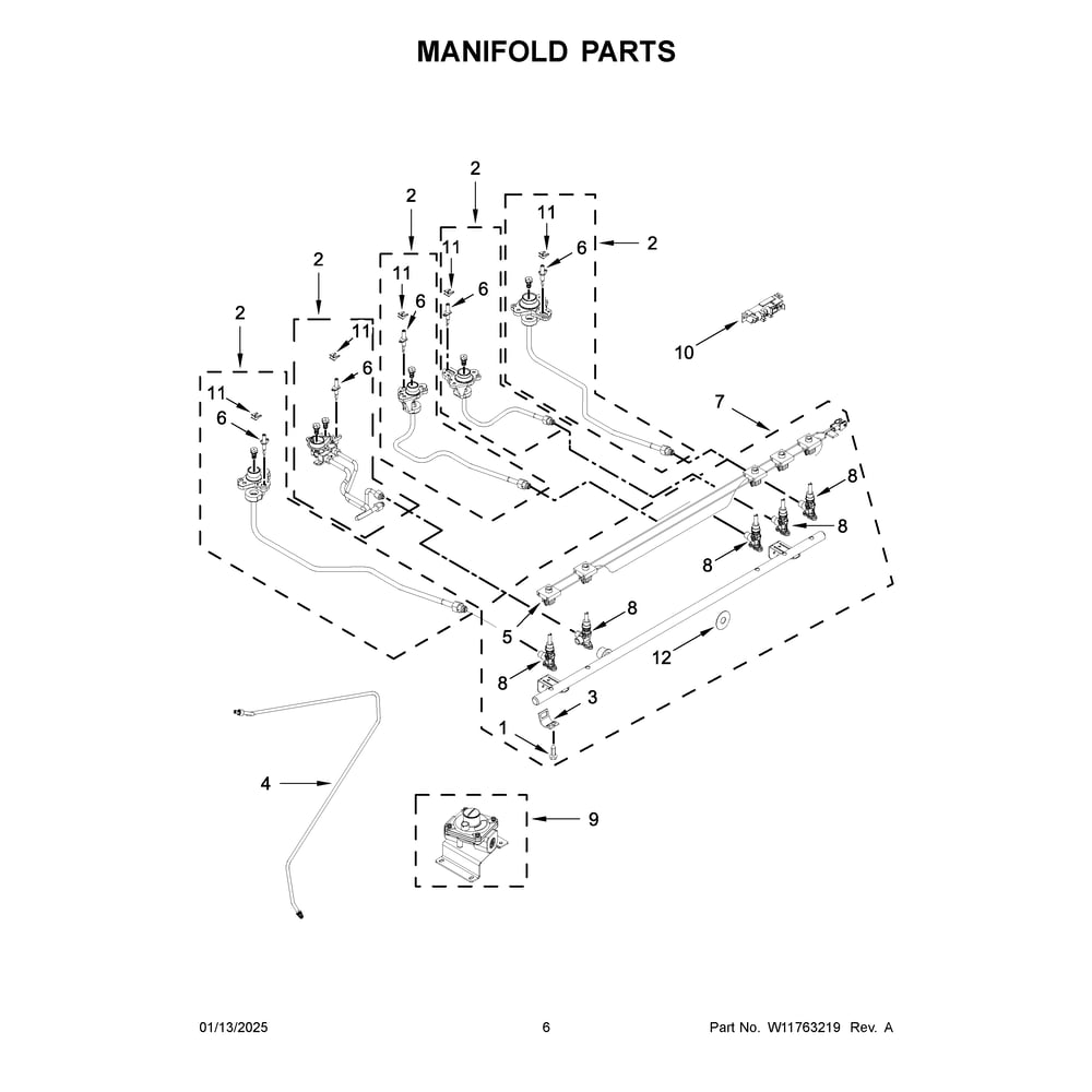 Manifold Parts Diagram and Parts List for YKSDB900ESS6  KitchenAid Range