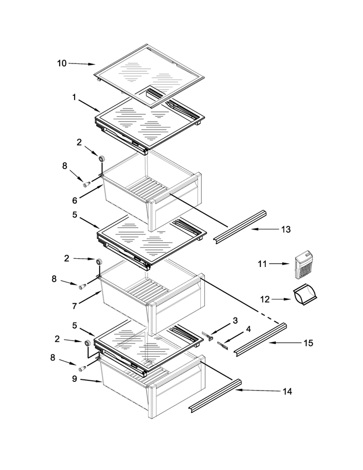 Refrigerator Shelf Parts Diagram and Parts List for KSC24C8EYY04  KitchenAid Refrigerator