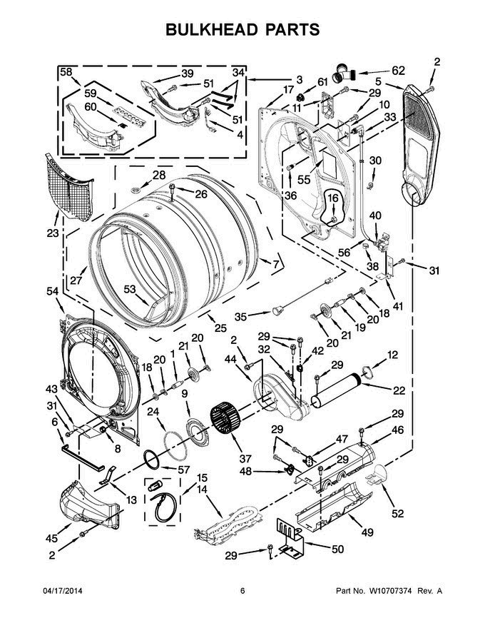04 - Bulkhead Parts Diagram and Parts List for YWED87HEDC0  Whirlpool Dryer
