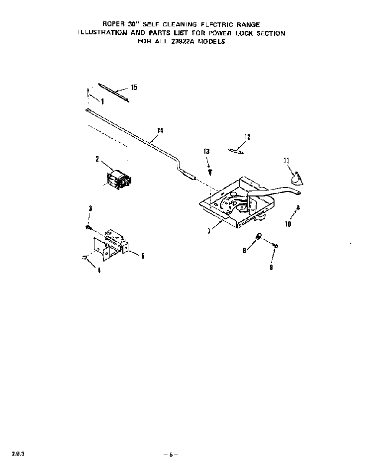 Power Lock Diagram and Parts List for 2382*2A  Roper Range
