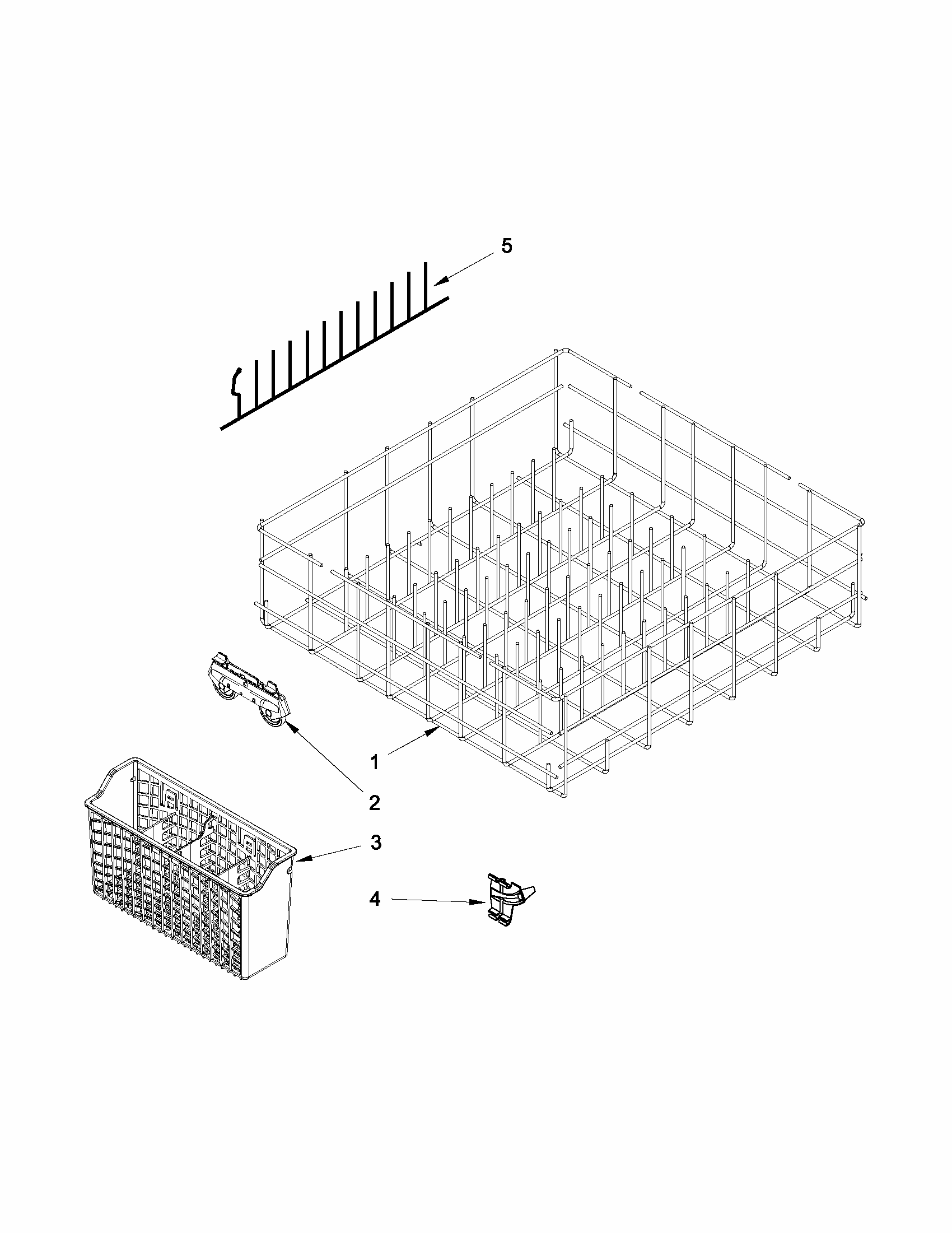 Lower Rack Parts Diagram and Parts List for IUD3100BW2  Whirlpool Dishwasher