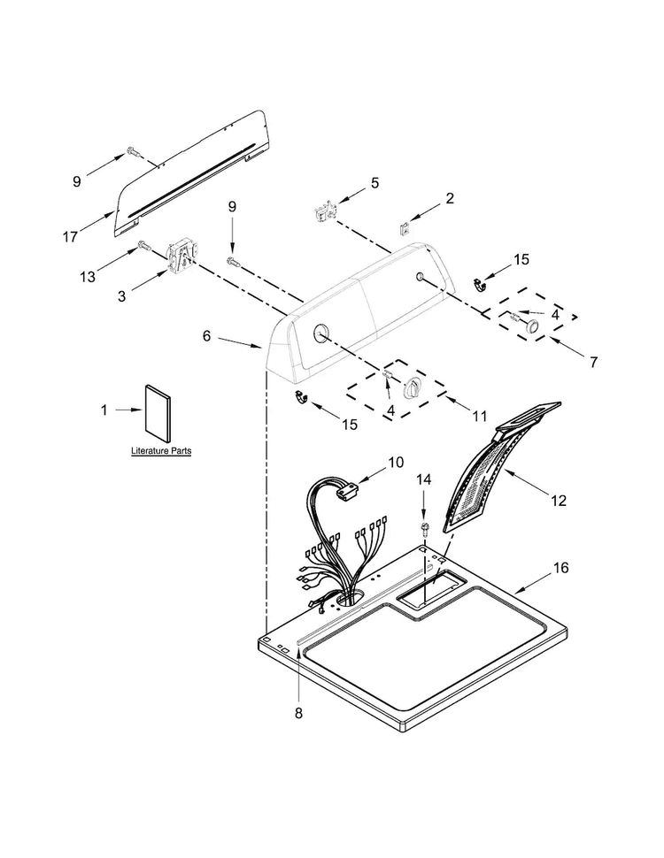 Top And Console Parts Diagram and Parts List for 1106012511  Kenmore Dryer